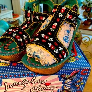 Brand new in box embroidered wedge sandals from Irregular Choice. Size 8